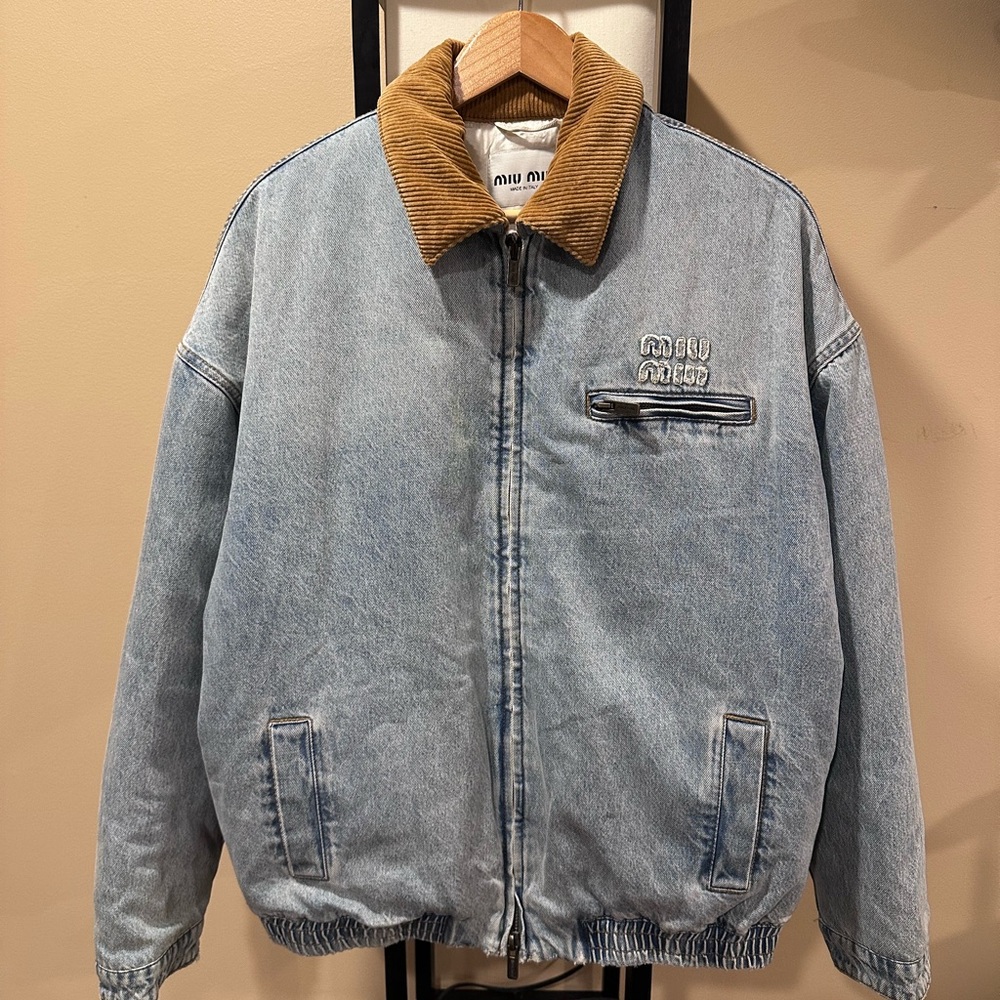 Miu Miu FW24 Corduroy Collar Light Wash Denim Jacket